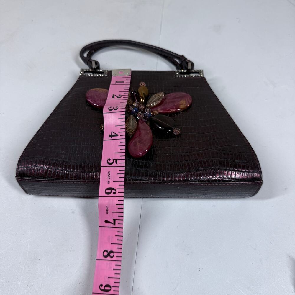 Vintage Badgley Mischka Clutch Red Leather Croc - Picture 7 of 10